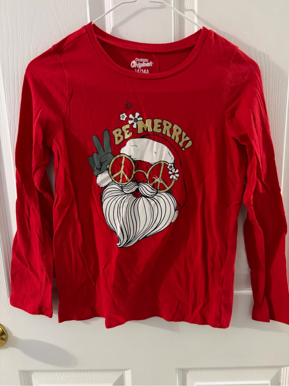 OshKosh B'gosh Red 'Be Merry' Santa Peace Sign Long Sleeve Tee